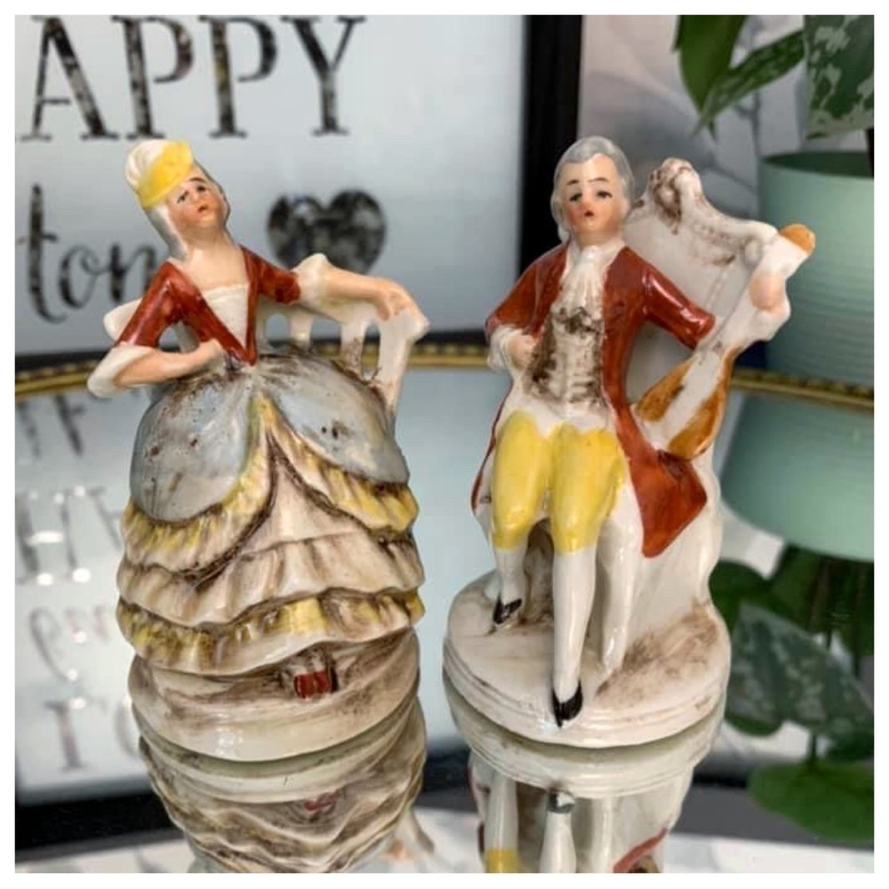 #27 Vtg Pair French Couple Man Lady Porcelain Figurines Germany Signed FOREIGN